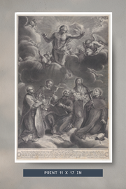 Five Saints Kneeling & Adoring Christ | Print on Linen Texture