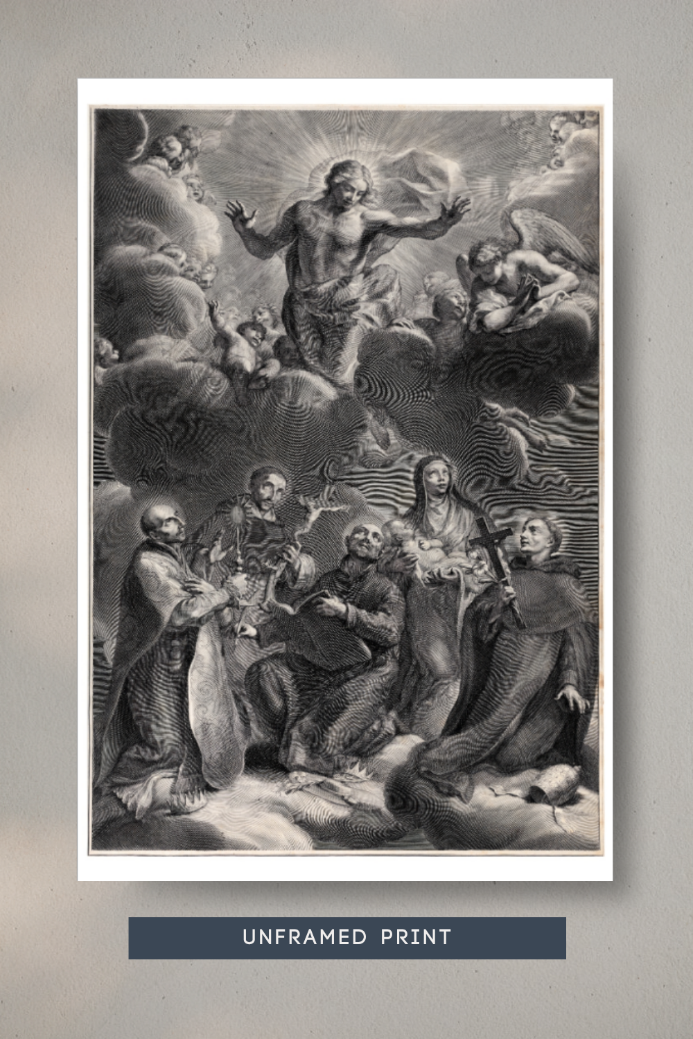 Five Saints Kneeling & Adoring Christ | Linen Texture Print
