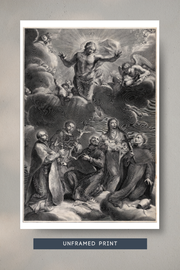 Five Saints Kneeling & Adoring Christ | Linen Texture Print