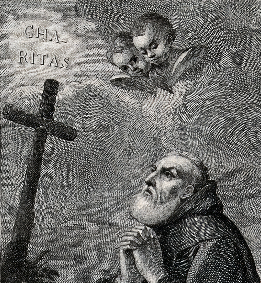 Saint Francis of Paola Kneeling at the Cross | Linen Texture Print