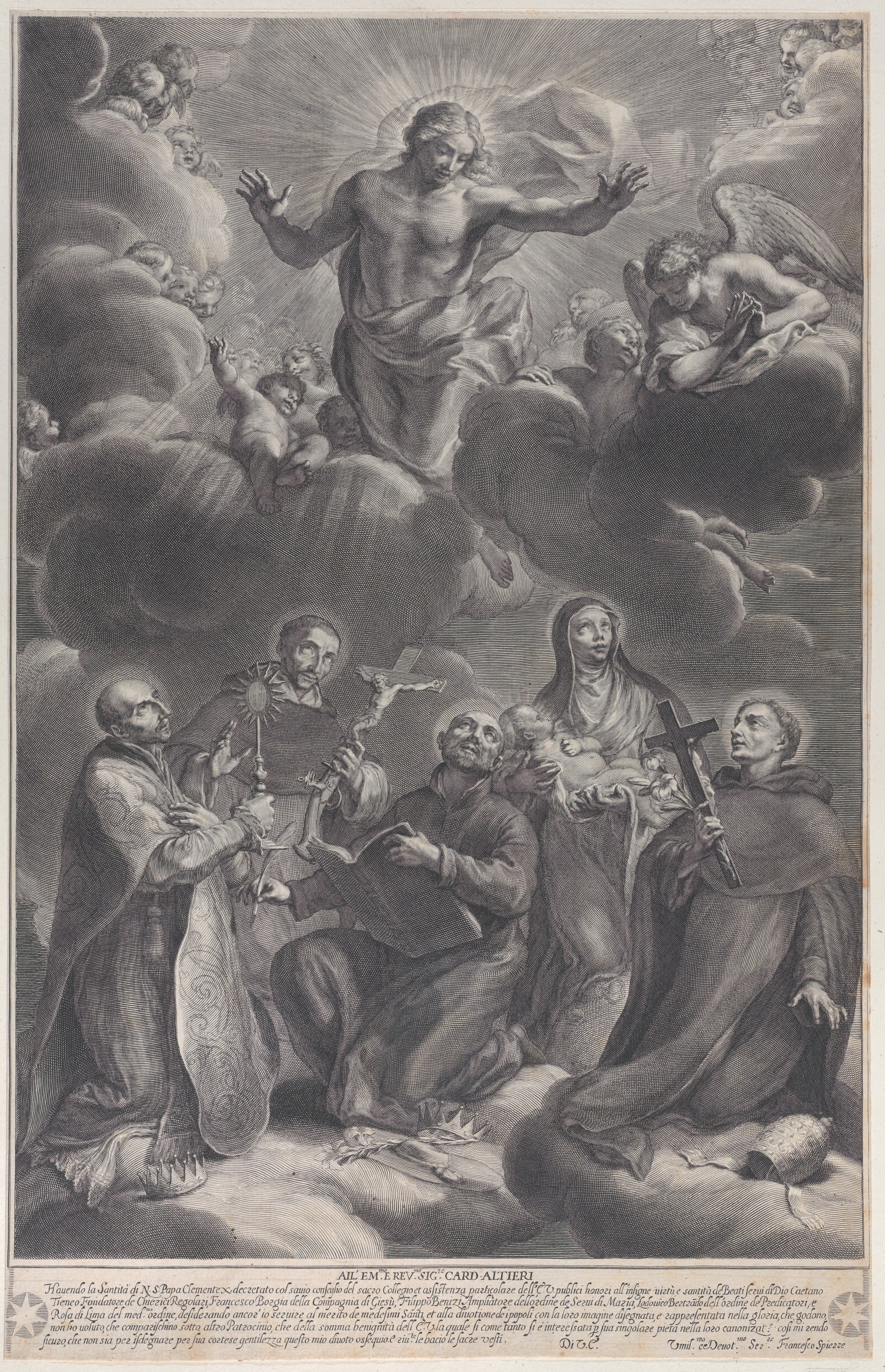 Five Saints Kneeling & Adoring Christ | Print on Linen Texture